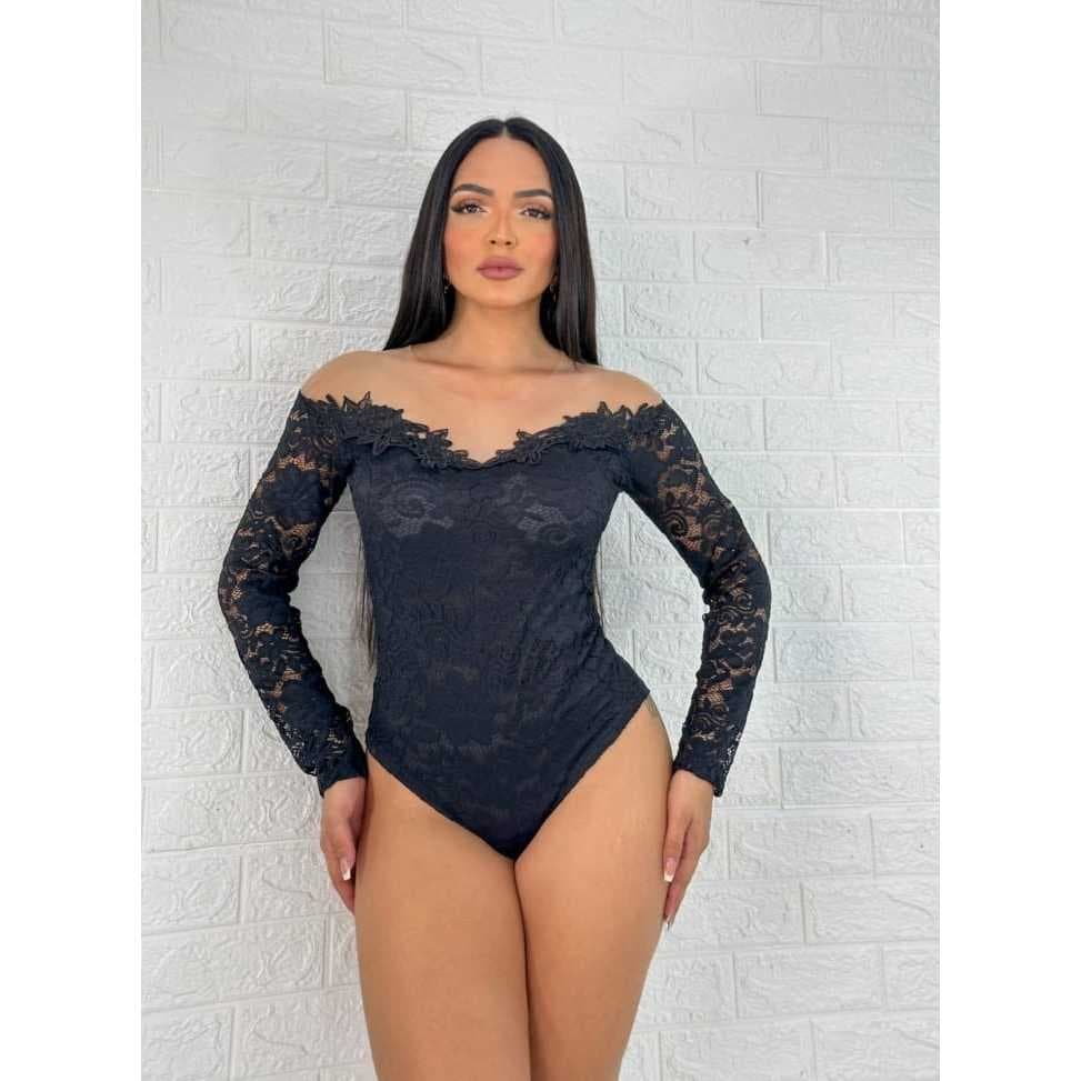 Body Feminino em Renda Manga Longa