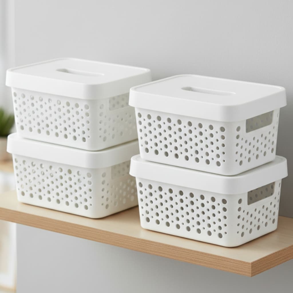 Kit 4 Cestas Organizadoras com Tampa 2 Litros 19x14x9,5 Cesto Organizador Caixa Multiuso Gaveta
