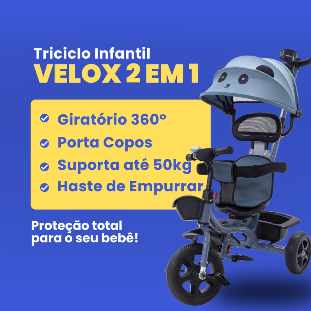 Triciclo Infantil Passeio 2 Em 1 Cesto Traseiro Porta Copos
