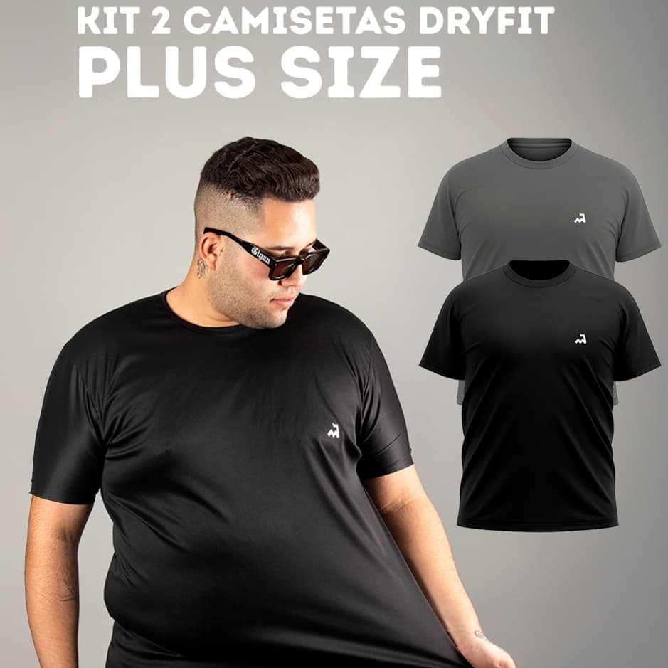 Kit 2 Camisetas Dry Fit Plus Size Masculina Treino Manga Curta  Academia Corrida Fitness Anti Suor