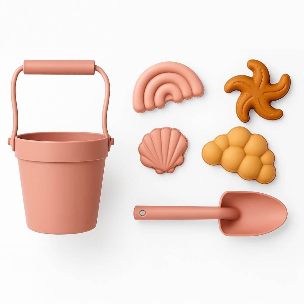 Kit De Praia Infantil Em Silicone Balde, Pá E Moldes Areia