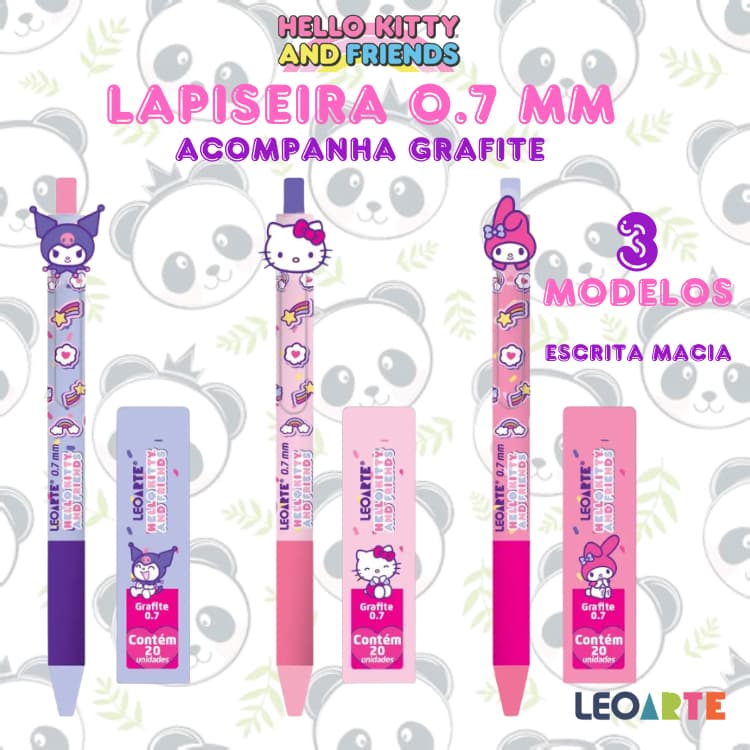 Lapiseira 0.7 + Caixa com 20 Grafites Hello Kitty My Melody Kuromi 3 Modelos | LeoArte
