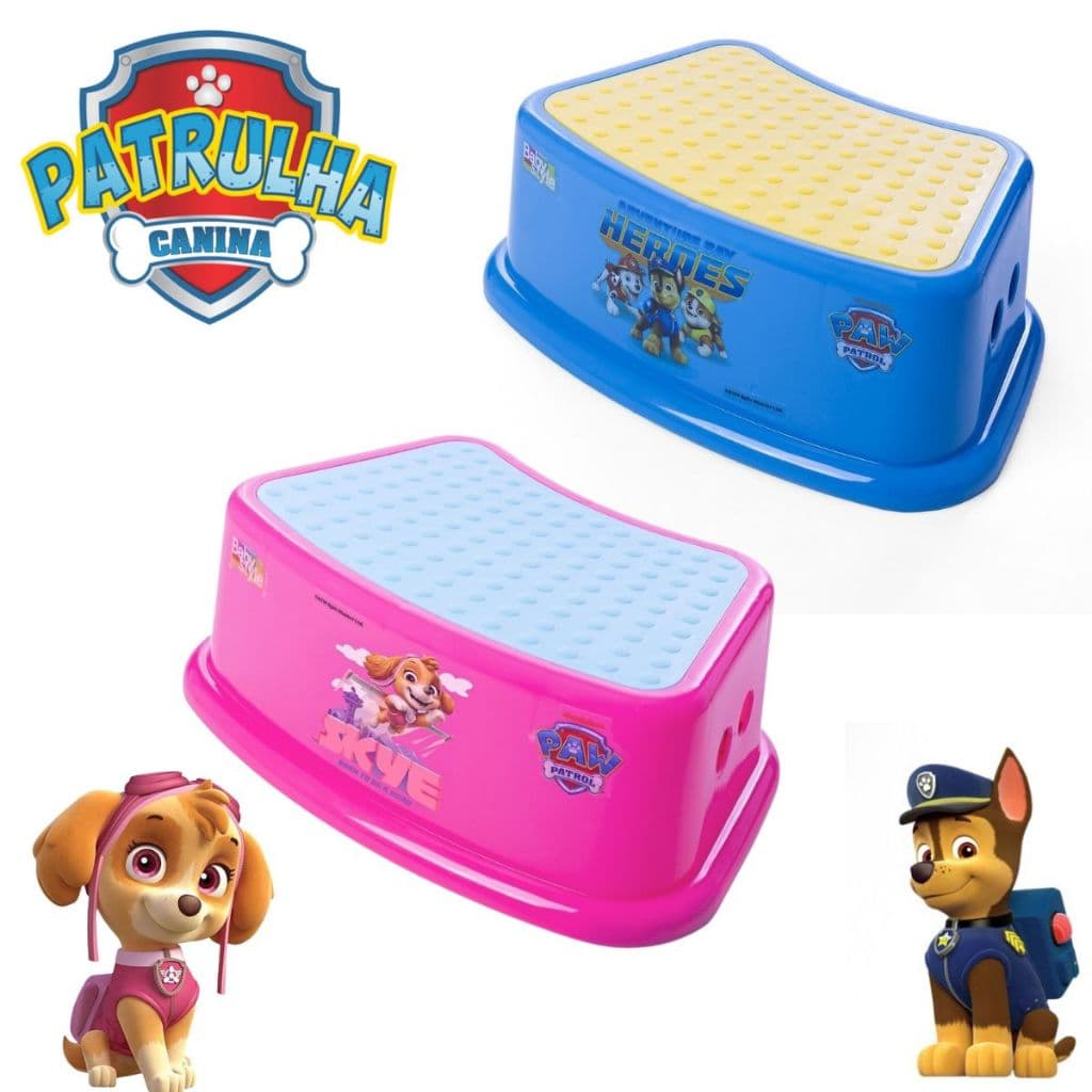 Banquinho Degrau Infantil Pés Vaso Sanitário Patrulha Canina Chase Skye Crescidinhos Antiderrapante