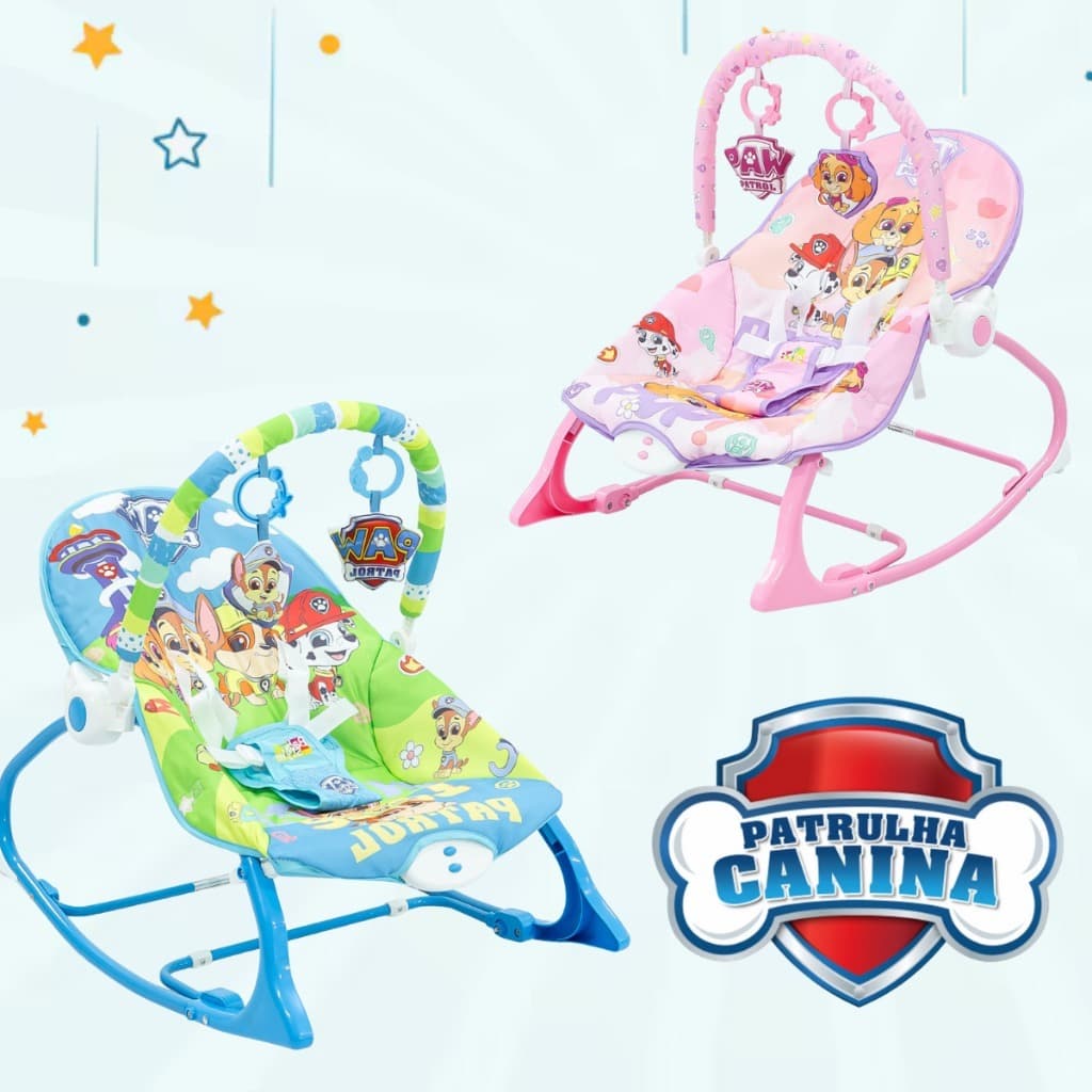 Cadeira de Descanso e Balanço Patrulha Canina para Bebe Música, Brinquedos Interativos - Portátil