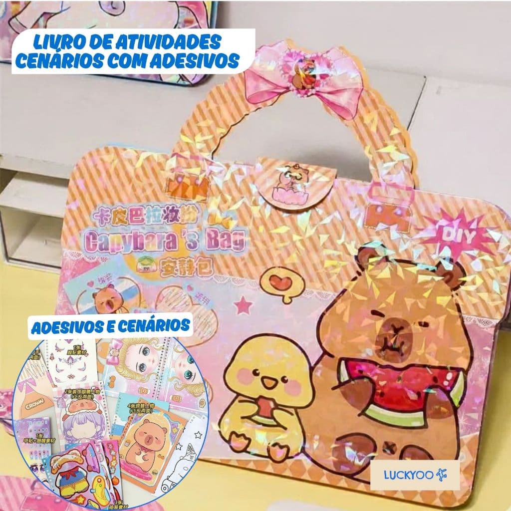 Livro de Adesivo Cenário Atividades Vestir Boneca Capivara Princesa Troca Roupas Maquiagem Brinquedo Kawaii Fofo DIY