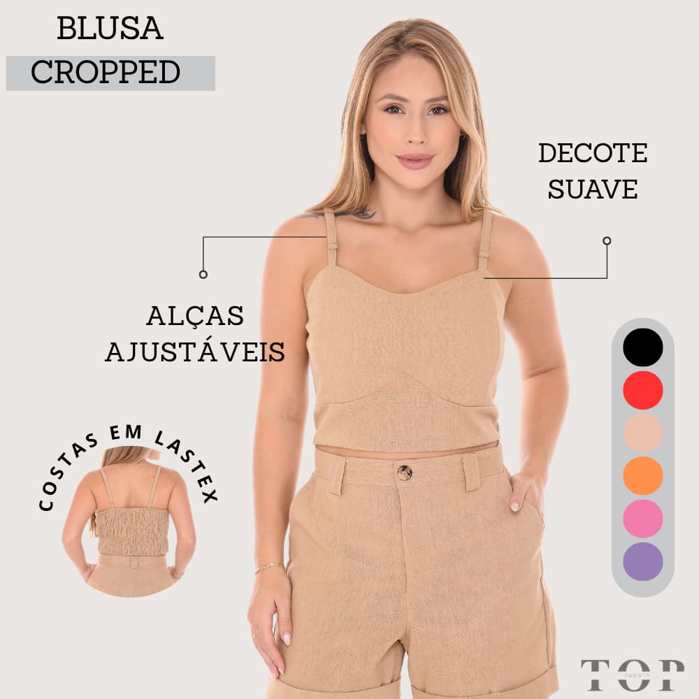 Blusa Cropped Top com Alças Ajustáveis e Decote Suave