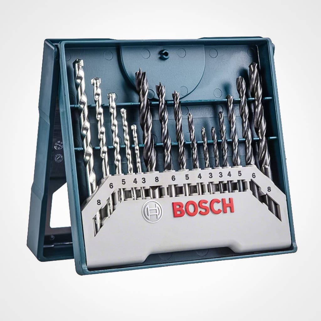 Kit Jogo De Brocas Estojo 15 Peças X-Line Bosch Madeira Metal Concreto Para Furadeiras