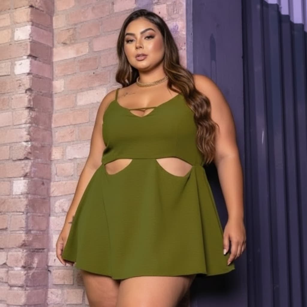 Vestido Feminino Plus Size Macaquinho Short Saia