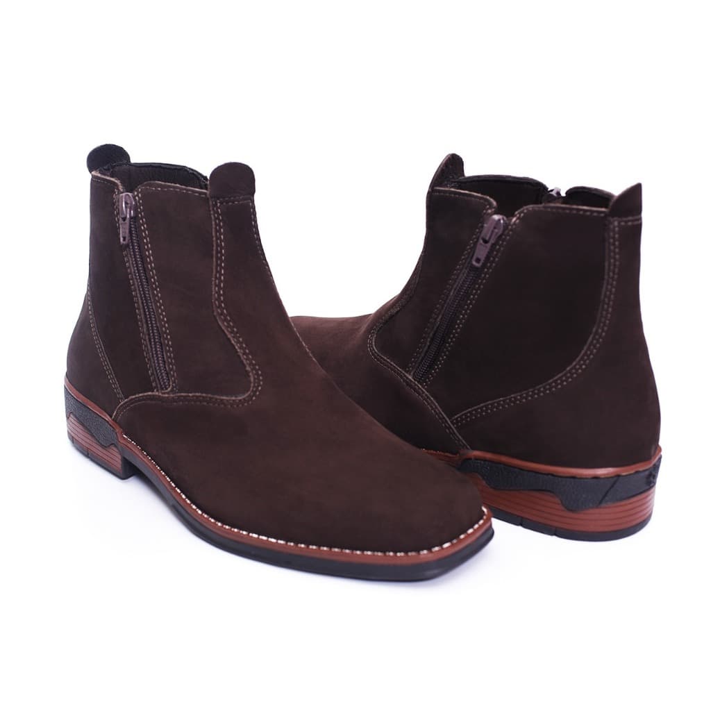 Botina Texana Masculina Marrom Zíper Couro Legitimo Sola Jump