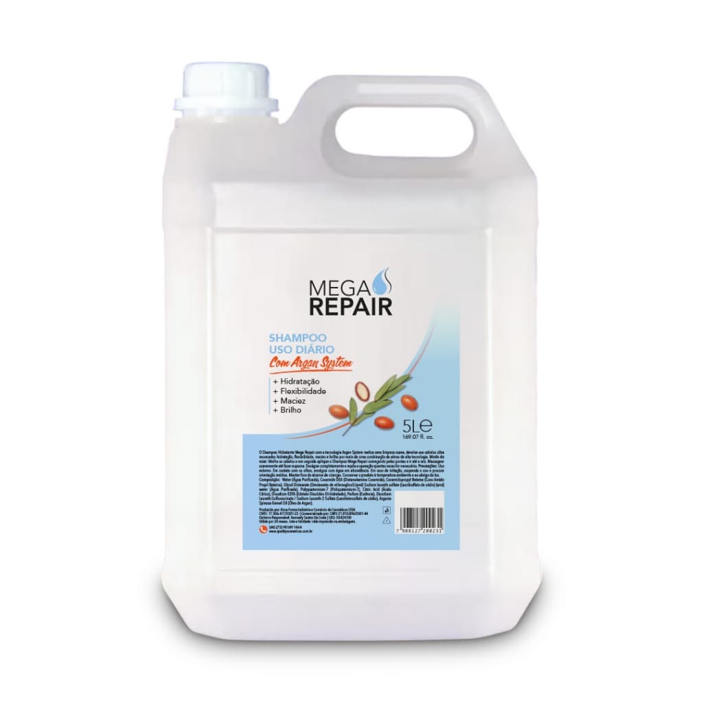 Shampoo Uso Diário 5 Litros Mega Repair | Limpeza Suave e Hidratação | Uso Profissional Cabelos