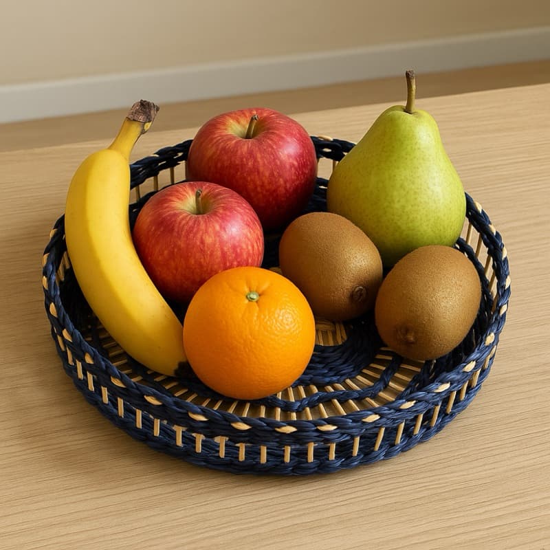 Fruteira de Palha Natural 28cm Feita à Mão – Cesto Decorativo Artesanal para Mesa, Cozinha ou Frutas