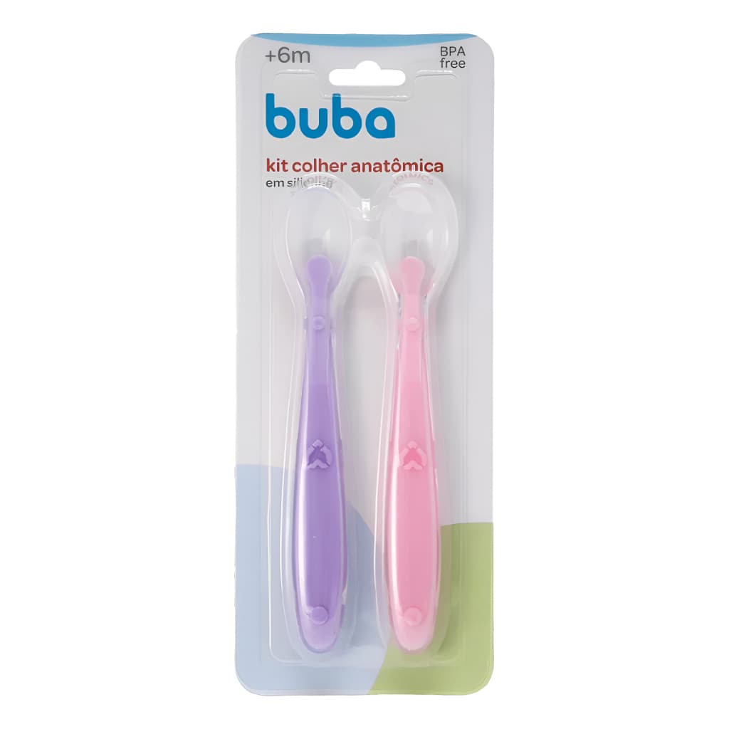 Kit Colheres de Silicone Anatômico Rosa/Lilas 13916 Livre de BPA – Buba