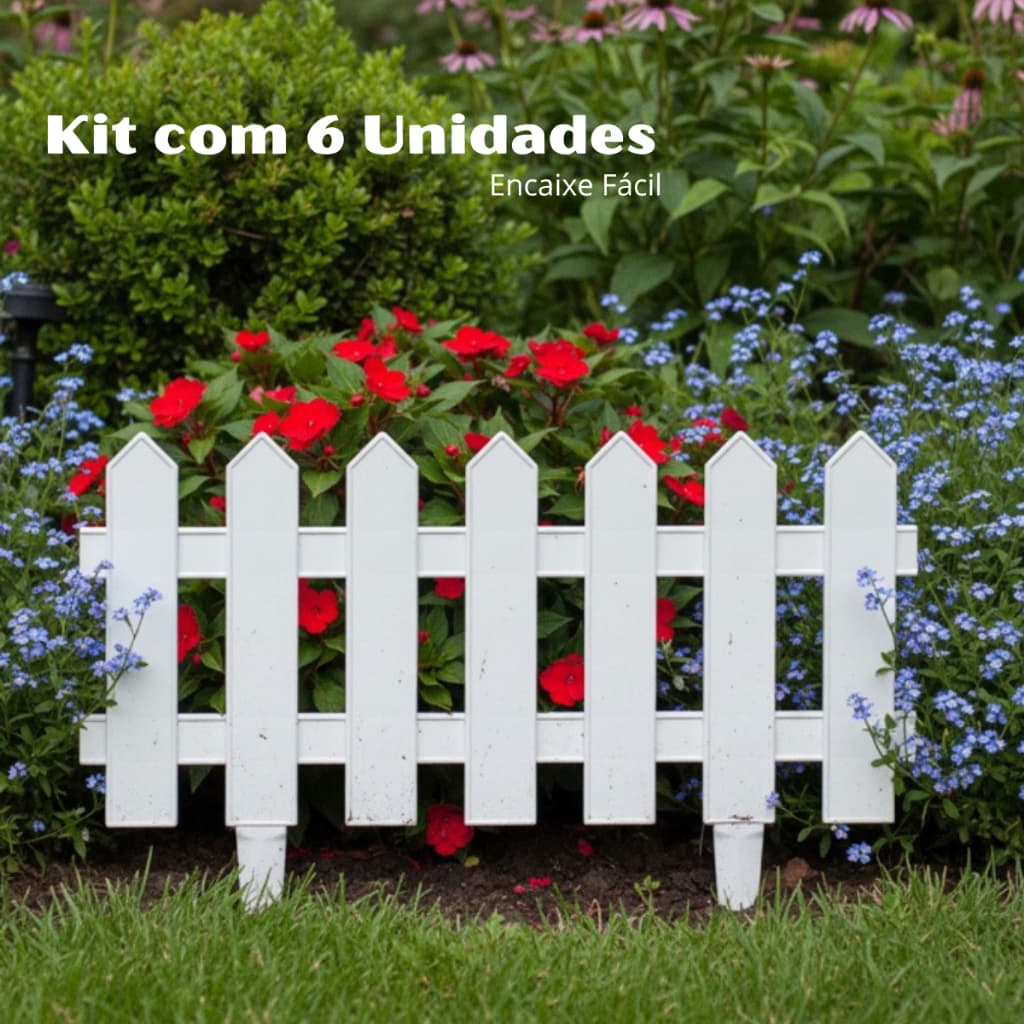Kit 6 Cercas Plástica Decorativa Jardim Inglês Comprimento Total de 2,43 metros.