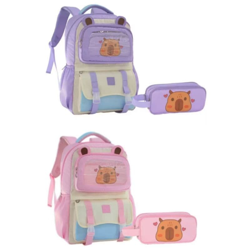 KIT MOCHILA JUVENIL FEMININA COM ESTOJO CAPIVARA ESCOLAR YEPP/ MOCHILA JUVENIL/MOCHILA INFANTIL/ MOCHILA CAPIVARA 2026