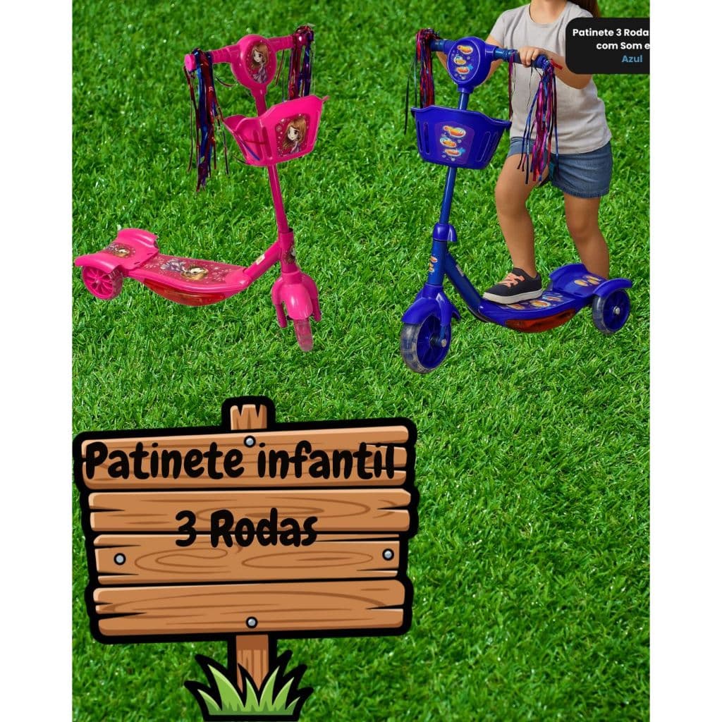 Patinete Infantil Menina Menino 3 Rodas Dobrável Com Luzes Musicais Segurança Rosa ou Azul