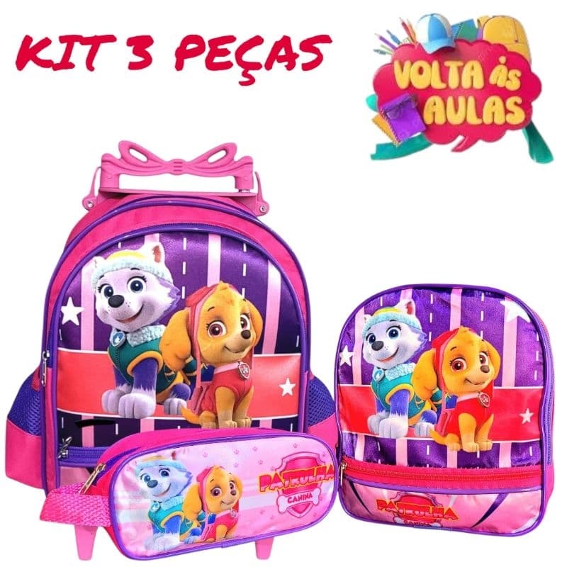 Kit Mochila Escolar Infantil Creche Pequena Com Rodinha + Lancheira Térmica + Estojo Sky Meninas