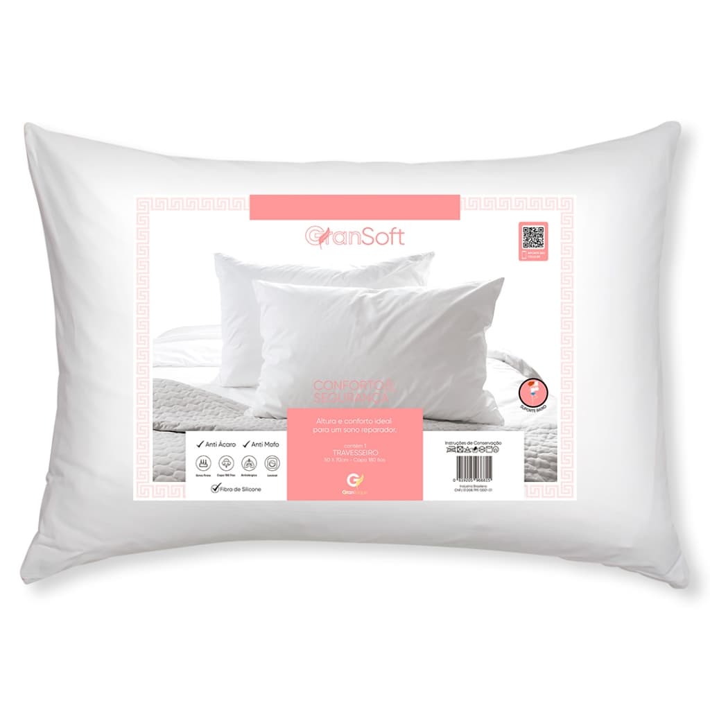 Travesseiros Antialérgico 50x70cm Extra Macio GranSoft Suporte Baixo