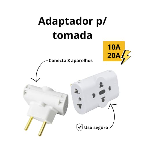Kit Adaptador de Tomada T Benjamim Universal 10A e 20A