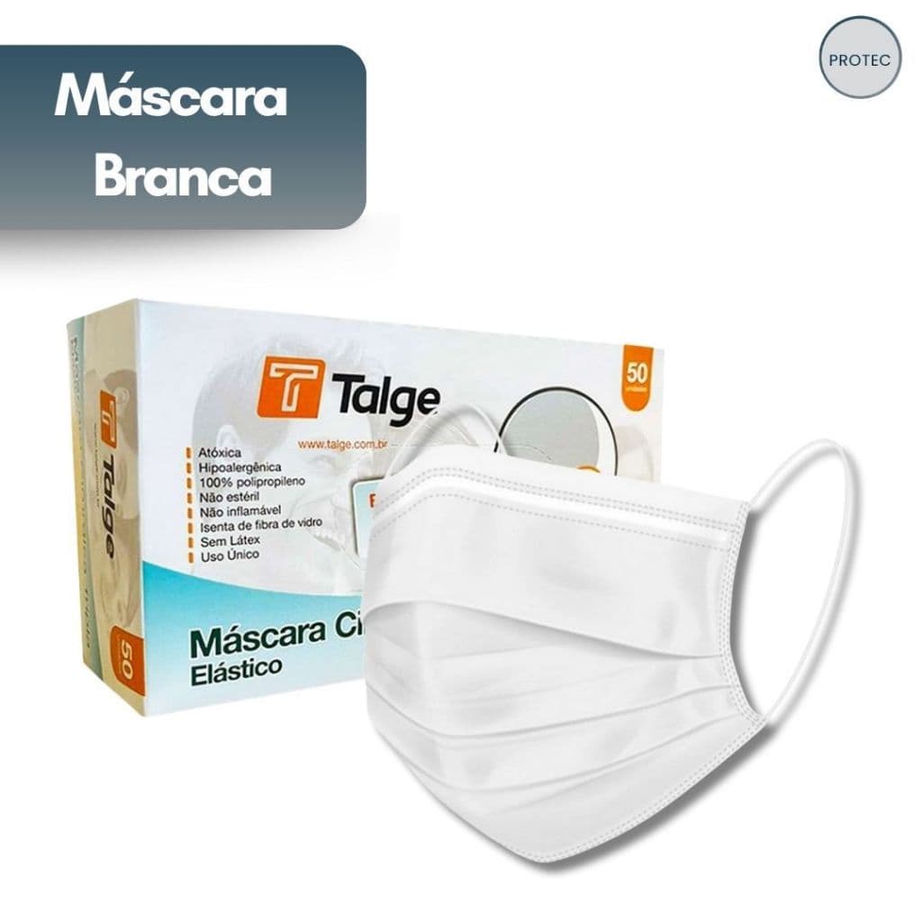 Kit Máscara Descartável Branca Tripla Camada Talge Com Clipe Nasal