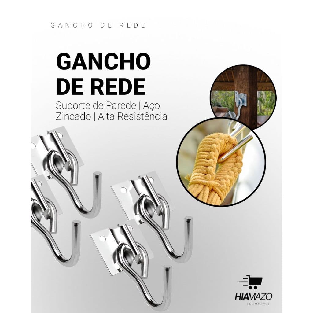 KIT 4 Gancho para Rede Balanço até 250kg Armador Grosso Reforçado Com Parafusos E Buchas