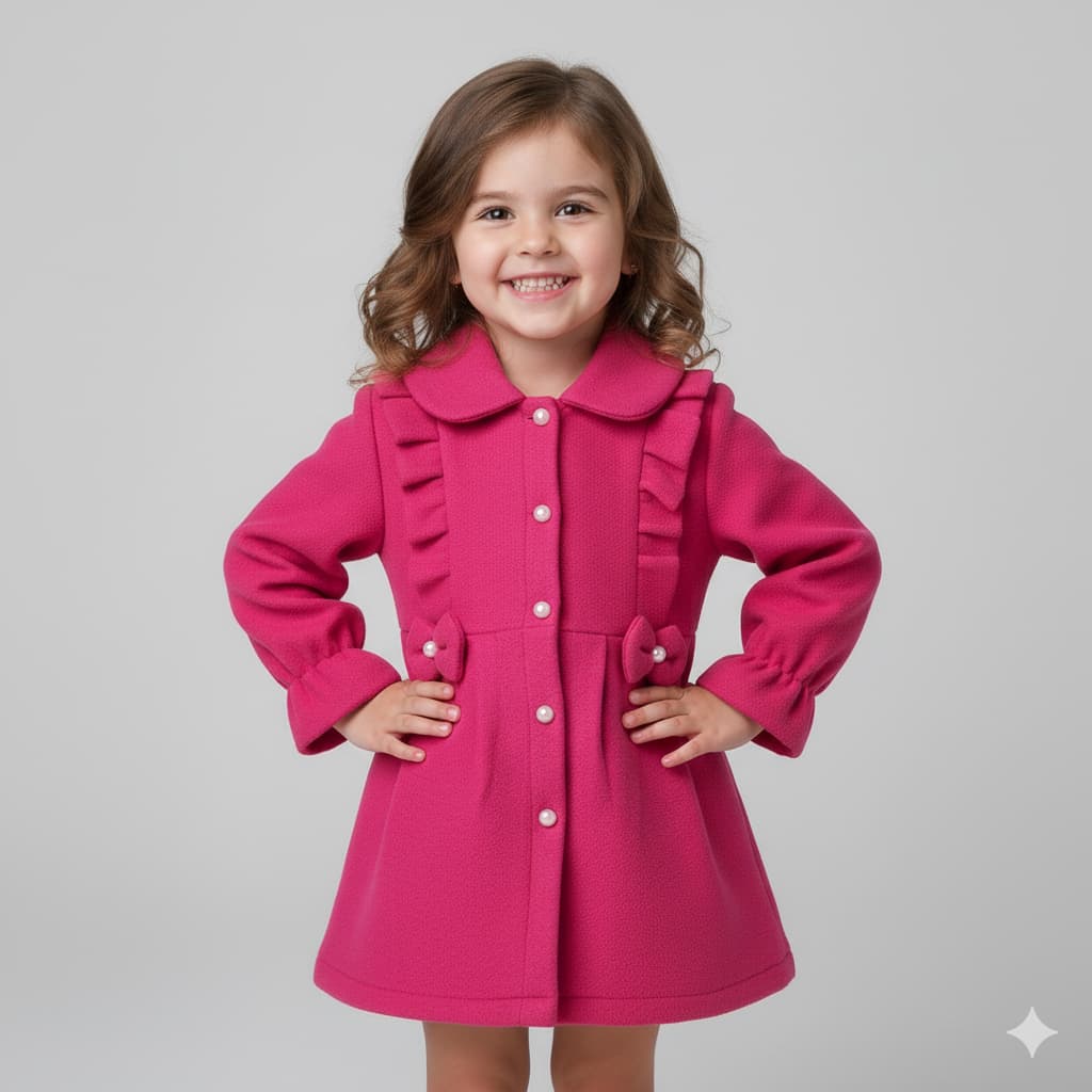 Vestido Estilo Infantil Todo em Lã, Modelo Agasalho Acompanha Boininha de Lã, Modelo Inverno Básico