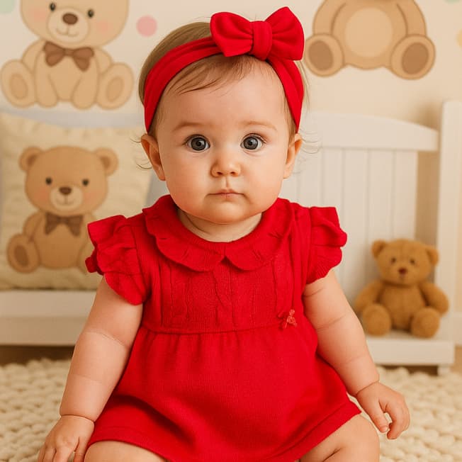 Vestido De Tricô + Calcinha Baby Com Desconto Relâmpago