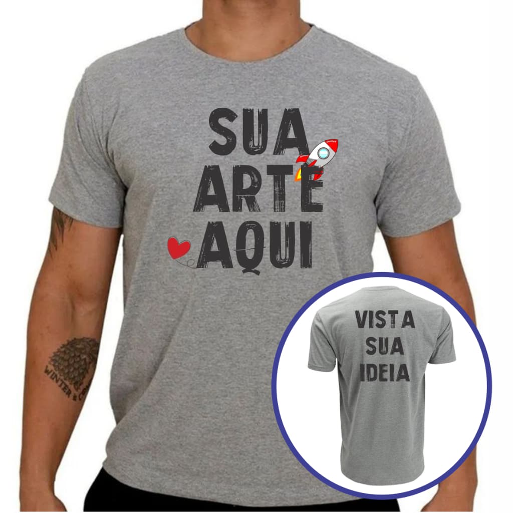 Camisa Personalizada Cinza Estampada Frente e Verso, Logo - Imagens -