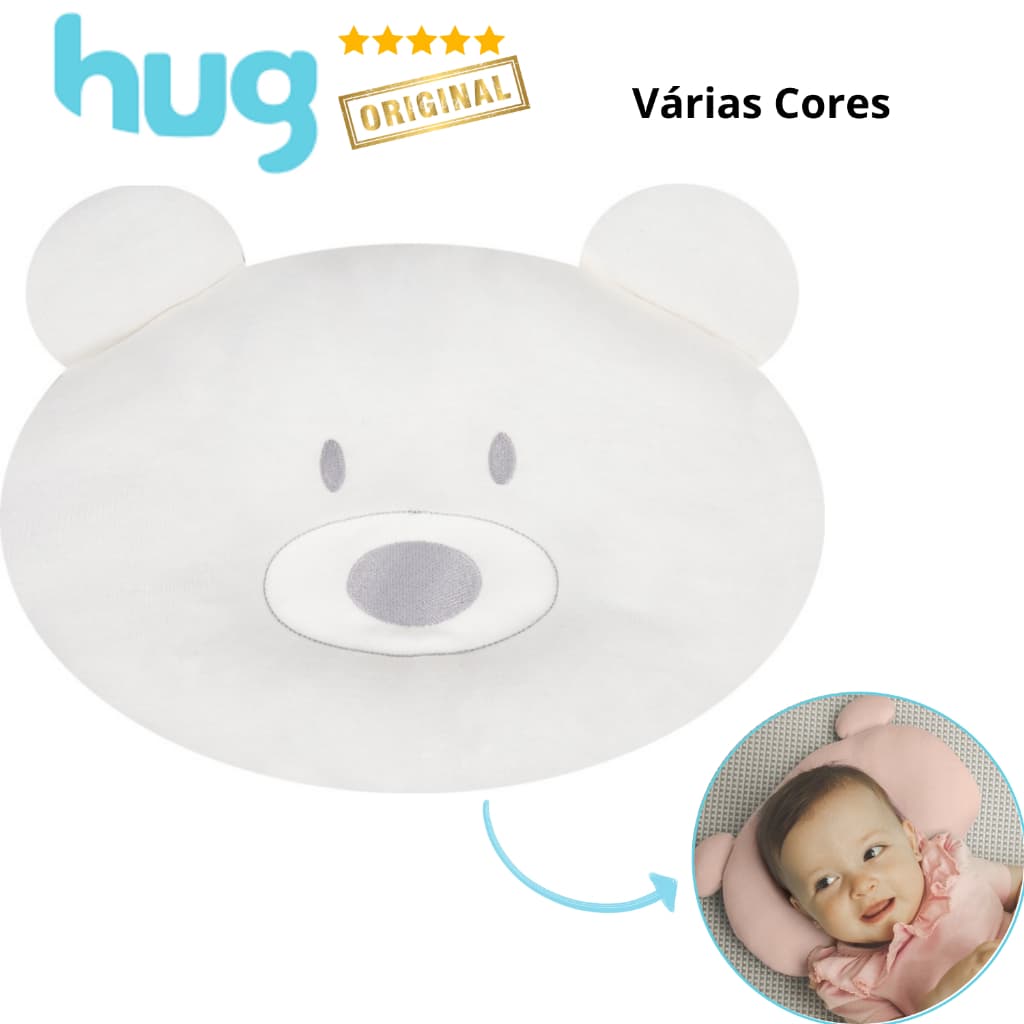 Travesseiro Anatômico Bebê HUG Ursinho Várias Cores Macio Original