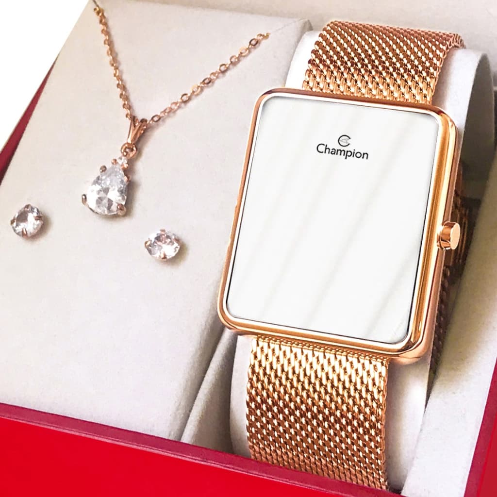 Relógio Champion Feminino Dourado Digital LED Original com garantia de 1 ano acompanha colar e brincos