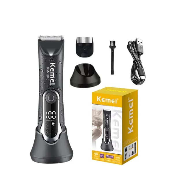 Kemei- 1845 máquina de cortar cabelo recarregável por USB sem fio, com base elétrica Display digital