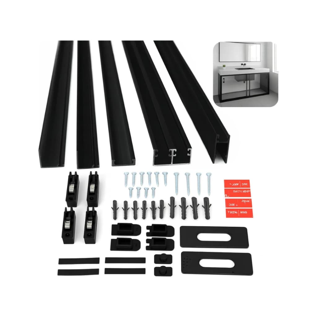 Kit Perfil Pia Alumínio Para Porcelanato Vidro Gabinete 1,00 Altura X 1,20m Largura Preto e Branco