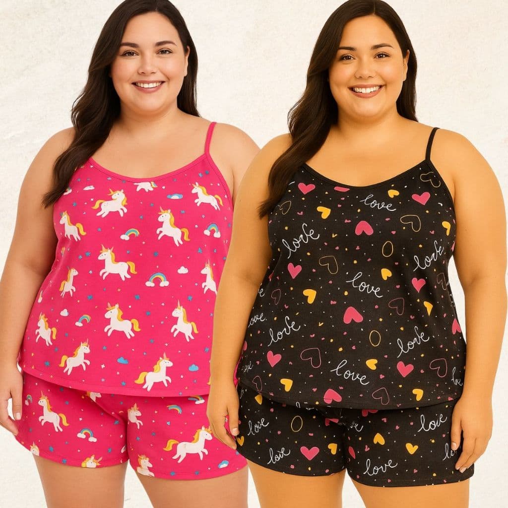KIT 2 BABY DOLL PLUS SIZE VESTE 48/50 ( ESTAMPAS SORTIDAS )