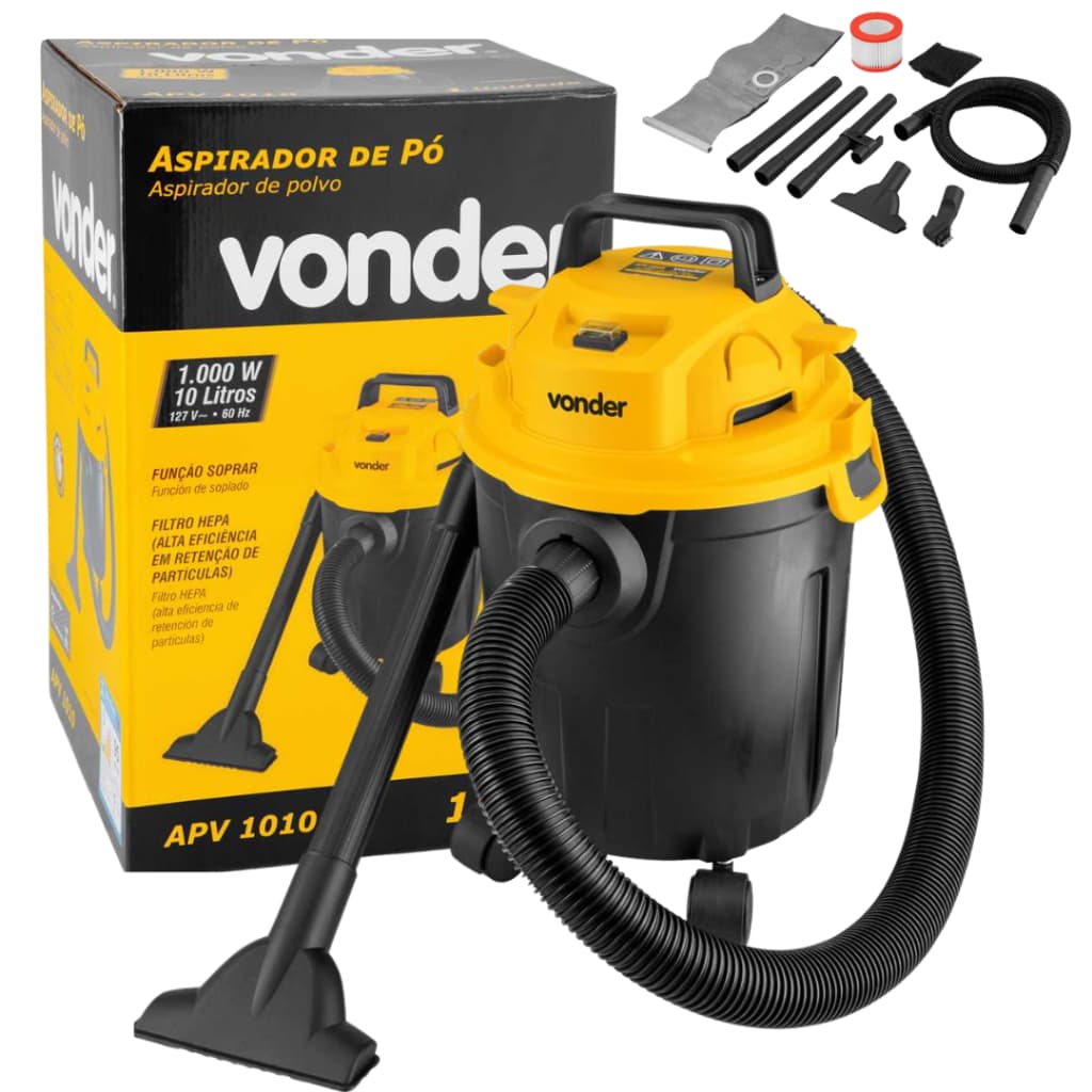 Aspirador Pó e Água Vonder 1000W 10L Filtro HEPA Soprador Carro Casa 127V