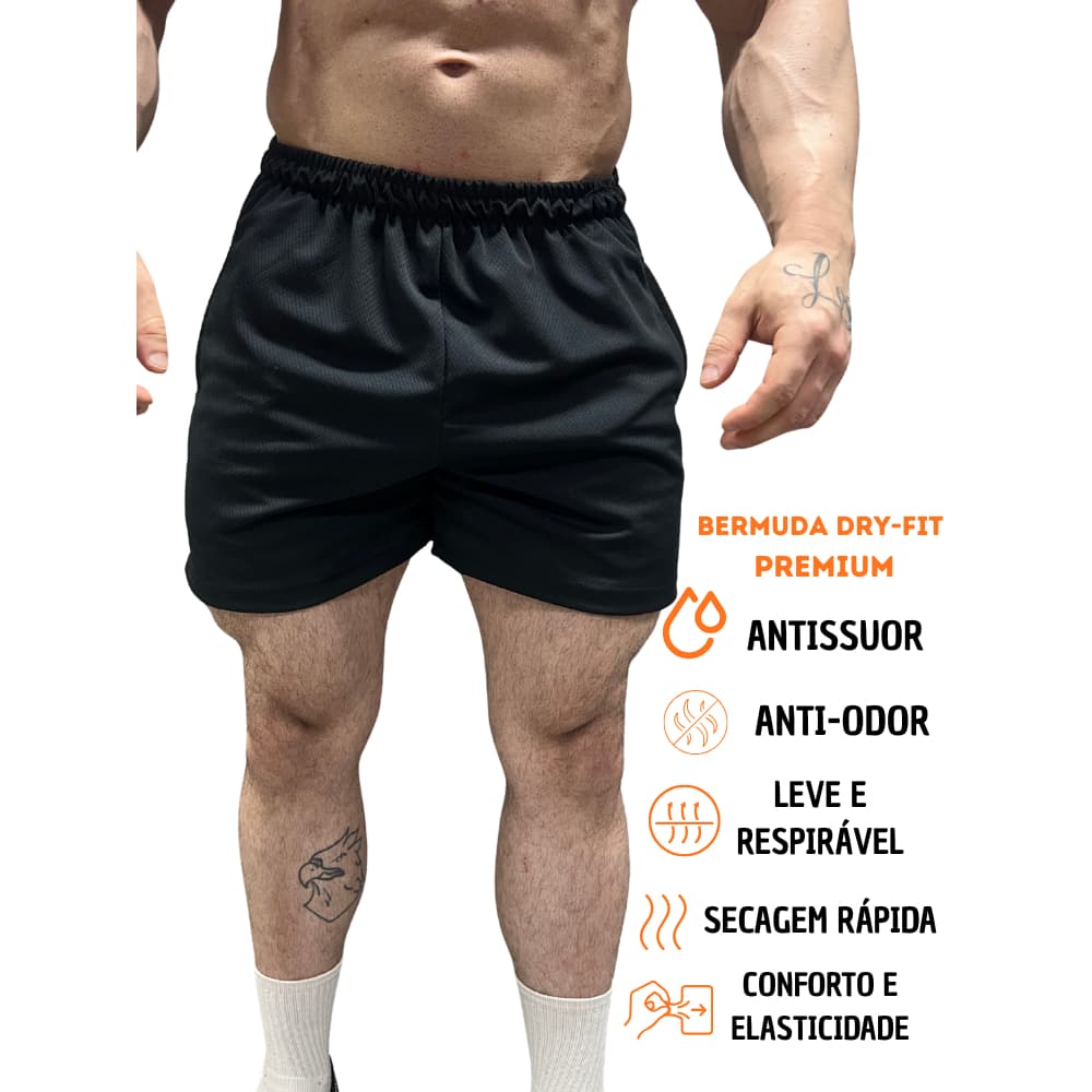 Bermuda Dry Fit de Alto Padrão Premium Casual Academia e Treinamento Externos e Internos