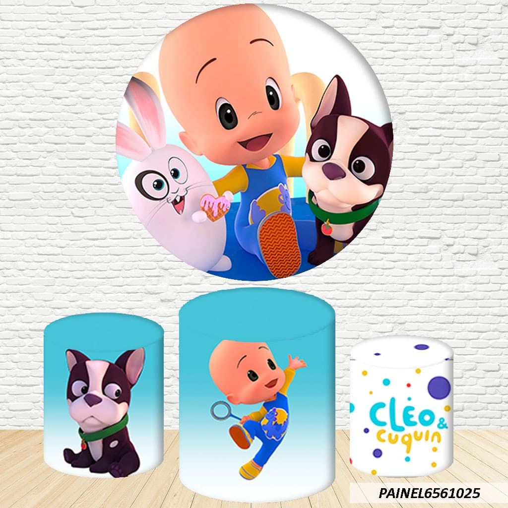 Kit de Capas Painel Redondo Sublimado Cleo & Cuquin  1,50M + Trio Capas de Cilindro C/Elástico