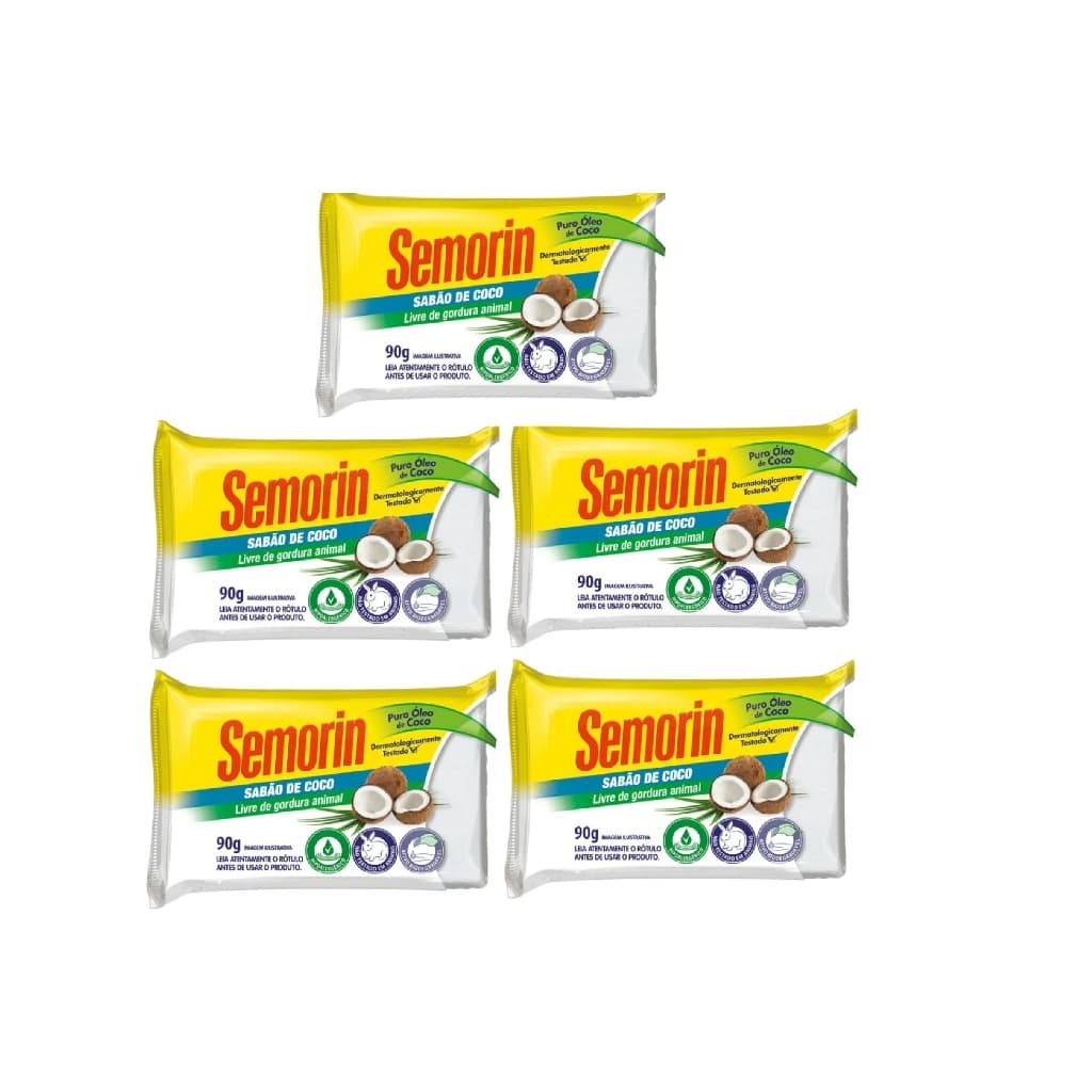 Sabão De Coco De 90g Cada Semorin 5 unidades Produto Vegano