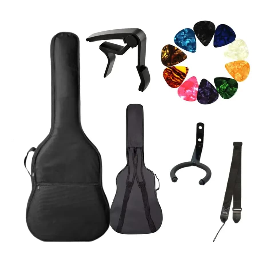 Kit Capa Bag Violao Folk e Classico Luxo C/ Bolsos Cifra/Partituras + Acessorios Brinde: Capotraste,Suporte,Correia