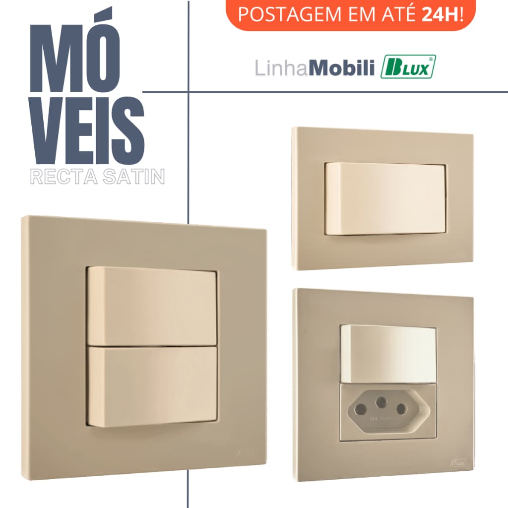 Conjunto Tomada Areia Embutir Moveis Mobili 10a 20a Marrom Bege Interruptor Recta Satin Fosco Blux