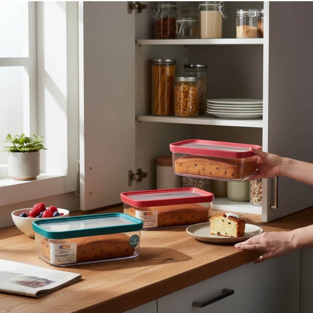 Pote Hermético Acrílico 1,5L com tampa vedação Ideal para Bolo Pães Sobremesas 24,9x12,9x8,60cm