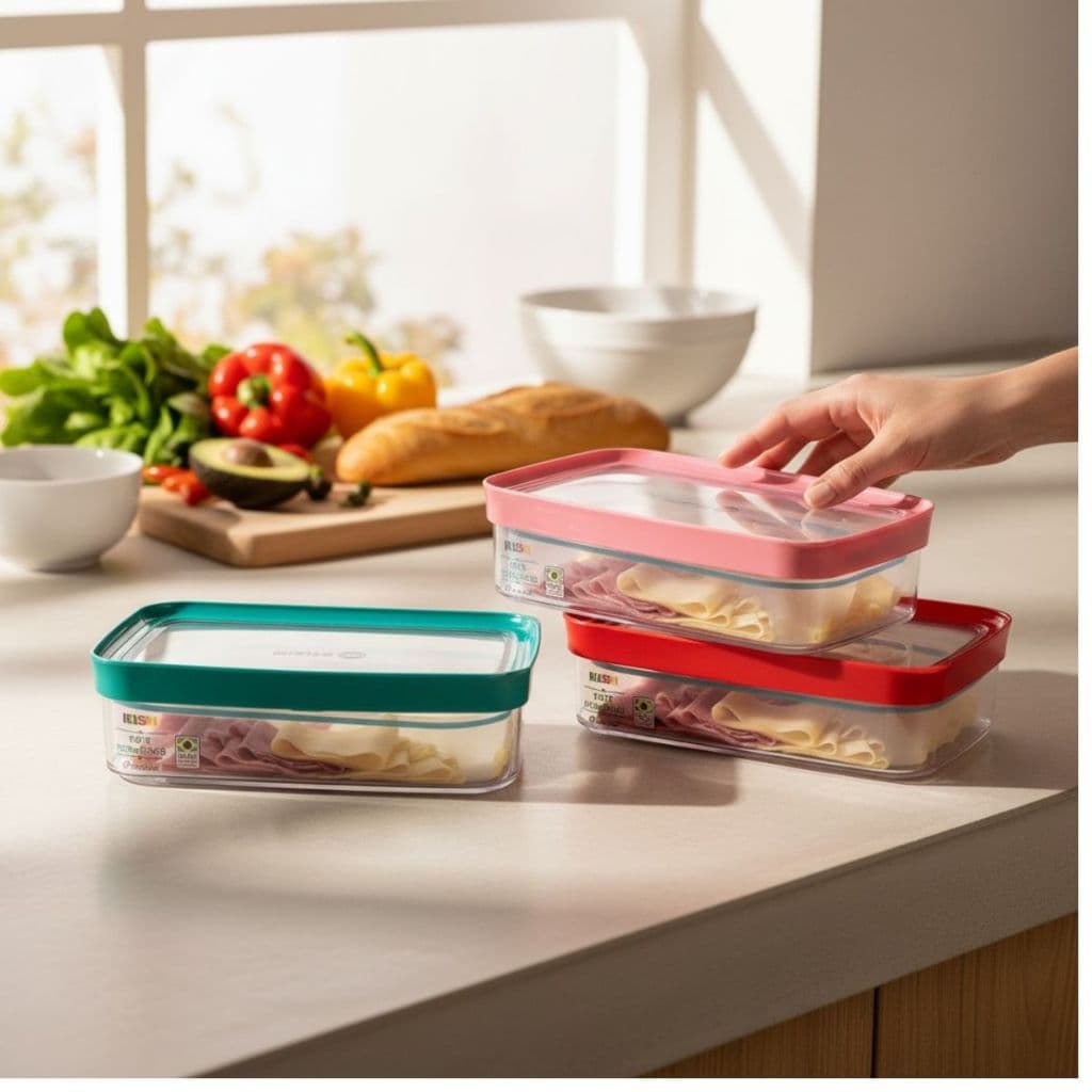 Pote Hermético Porta alimentos Acrílico com tampa Armazenamento frios 1100ml 22,40x15,90x6,30 cm