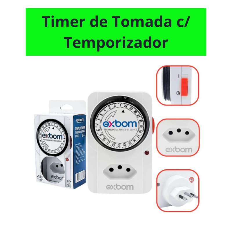 Timer de Tomada Programável Digital Exbom Bivolt – Controle de Energia Automático