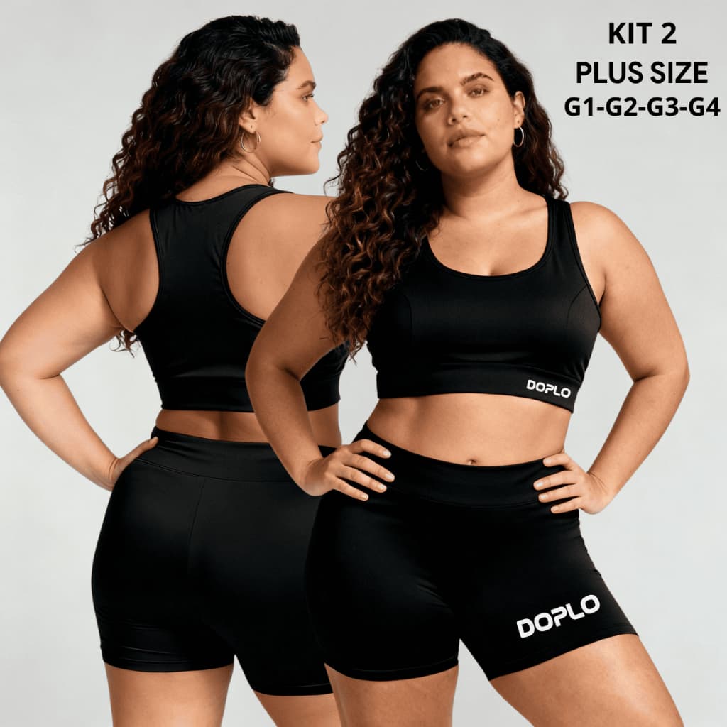 Kit 2 Conjunto Plus Size DOPLO Top e Short Academia para Treino