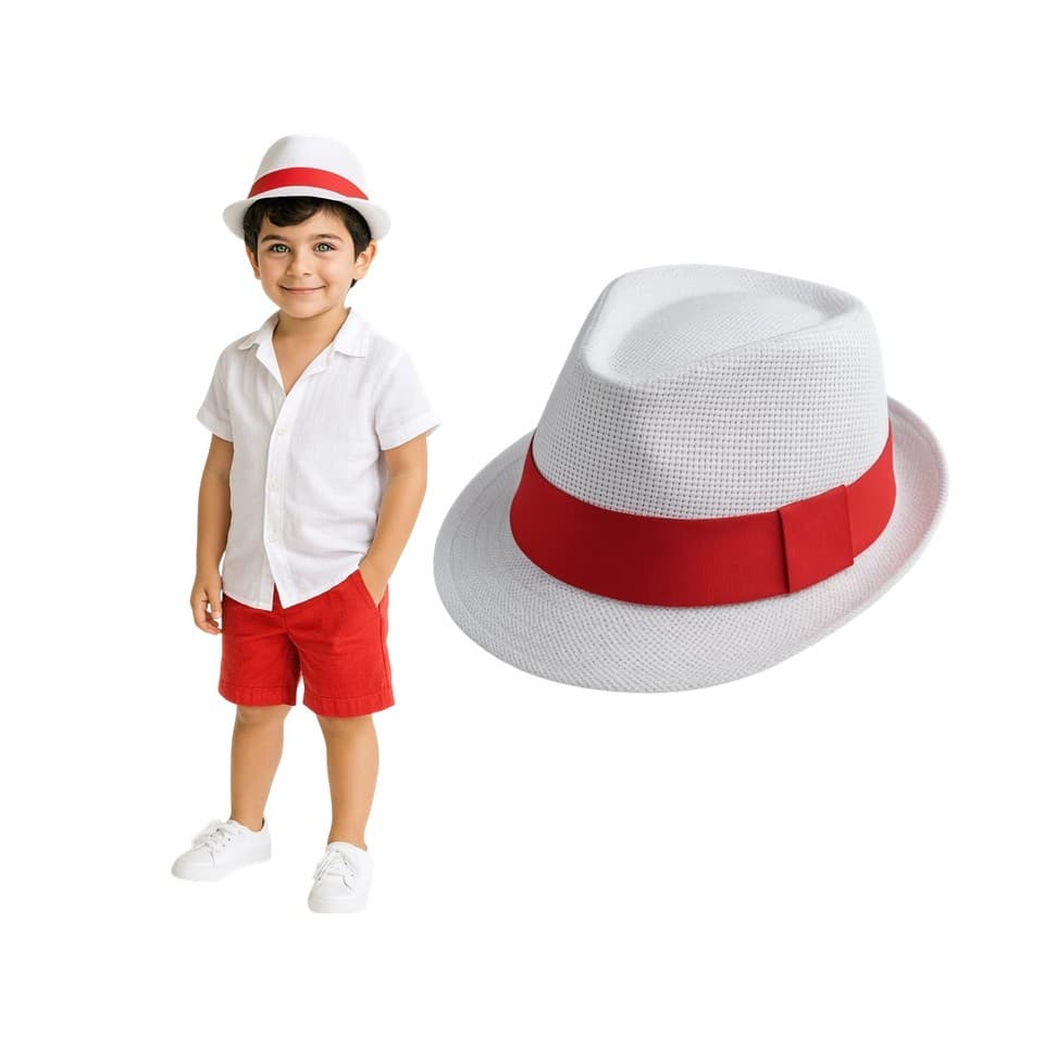 Chapéu Panama Malandro Branco Faixa Vermelha Menino ESTILO