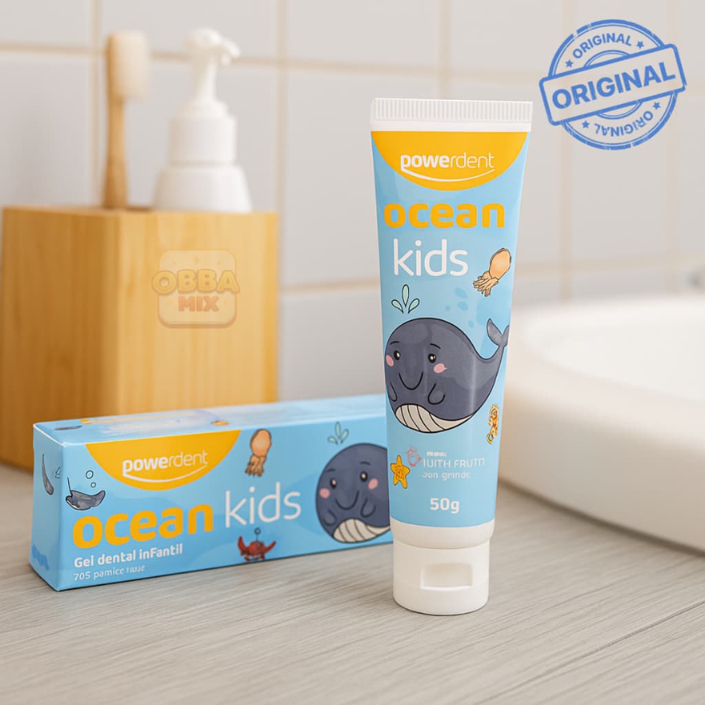 Pasta de Dente - Gel creme Dental Infantil Powerdent Ocean Kids 50g - Tutti-Frutti com Glitter