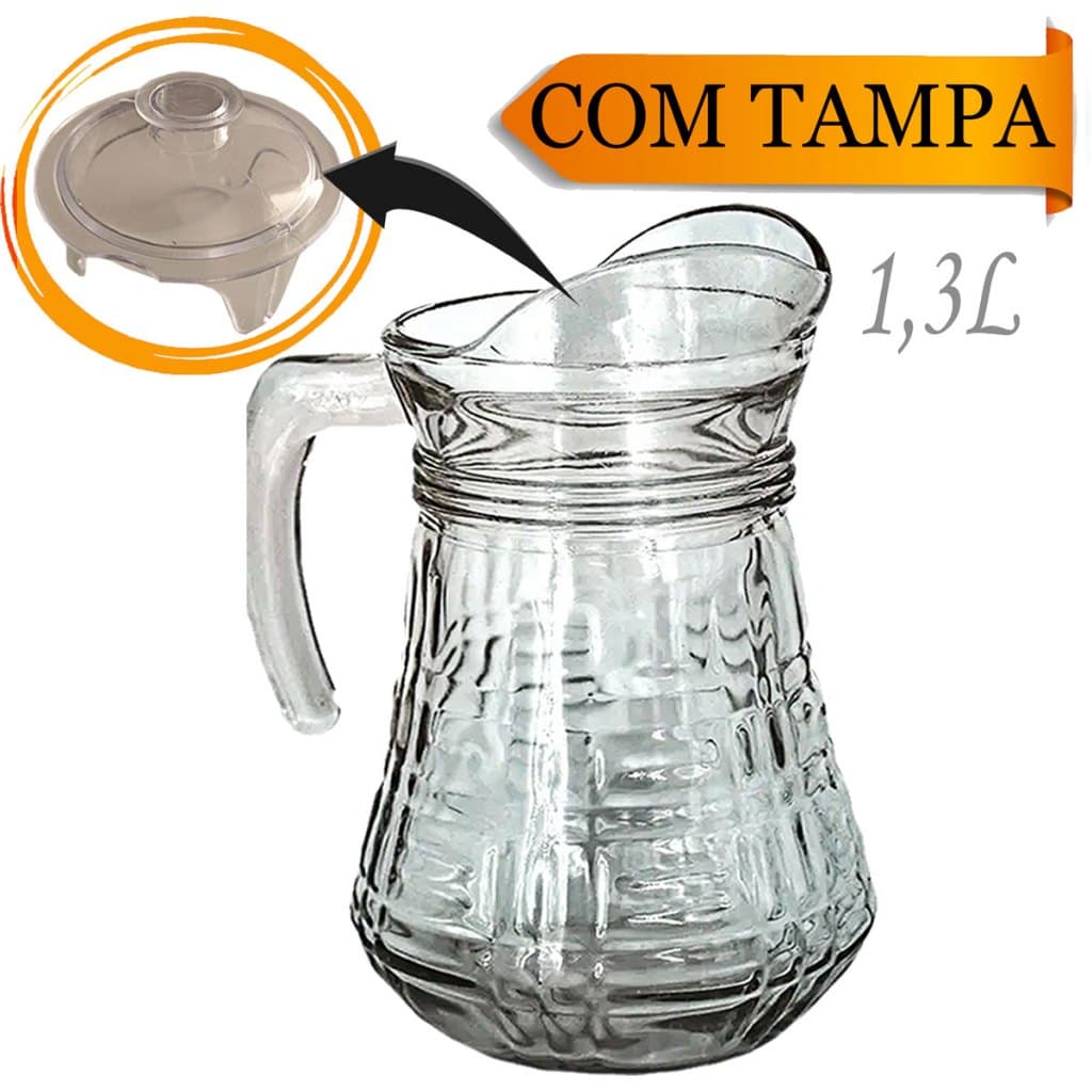 Jarra  De Vidro Athena Com Tampa 1,3l  Suco Garrafa Em Vidro Grosso Resistente Suco Água Casa Restaurantes Bares Escolas