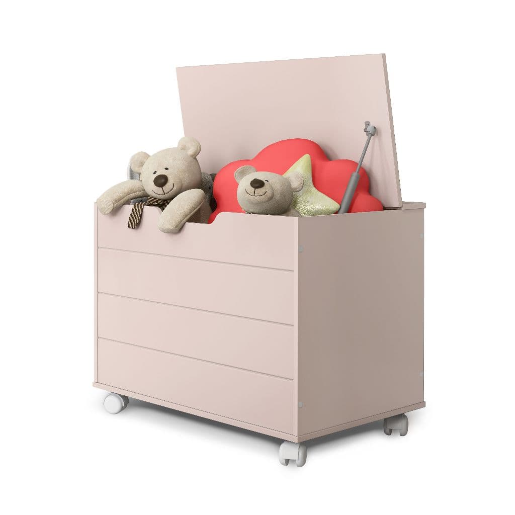 Baú Infantil MDF Rosa Rodízios Organizador Brinquedos Quarto Criança Seguro Moderno Decorativo