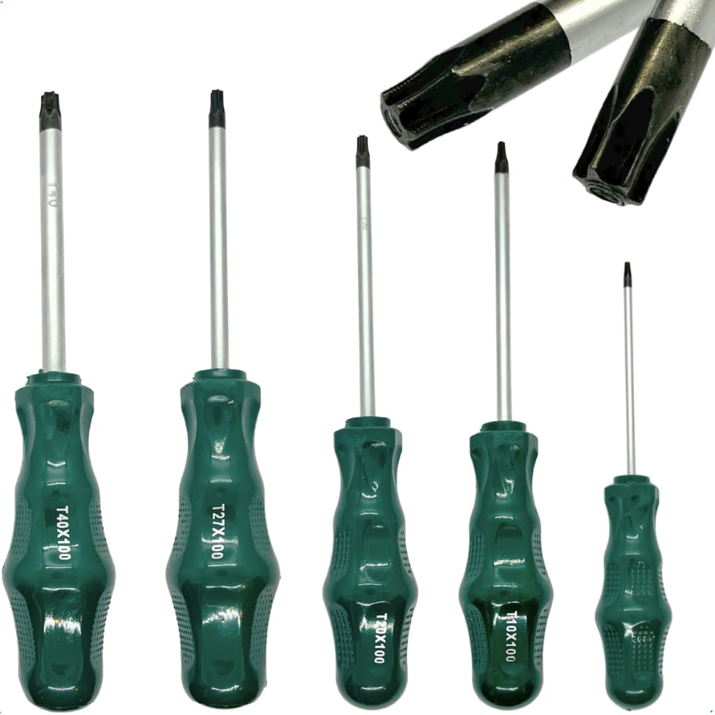 Jogo de chaves torx kit 5 peças com furo guia central chave torx imantada profissional verde outix