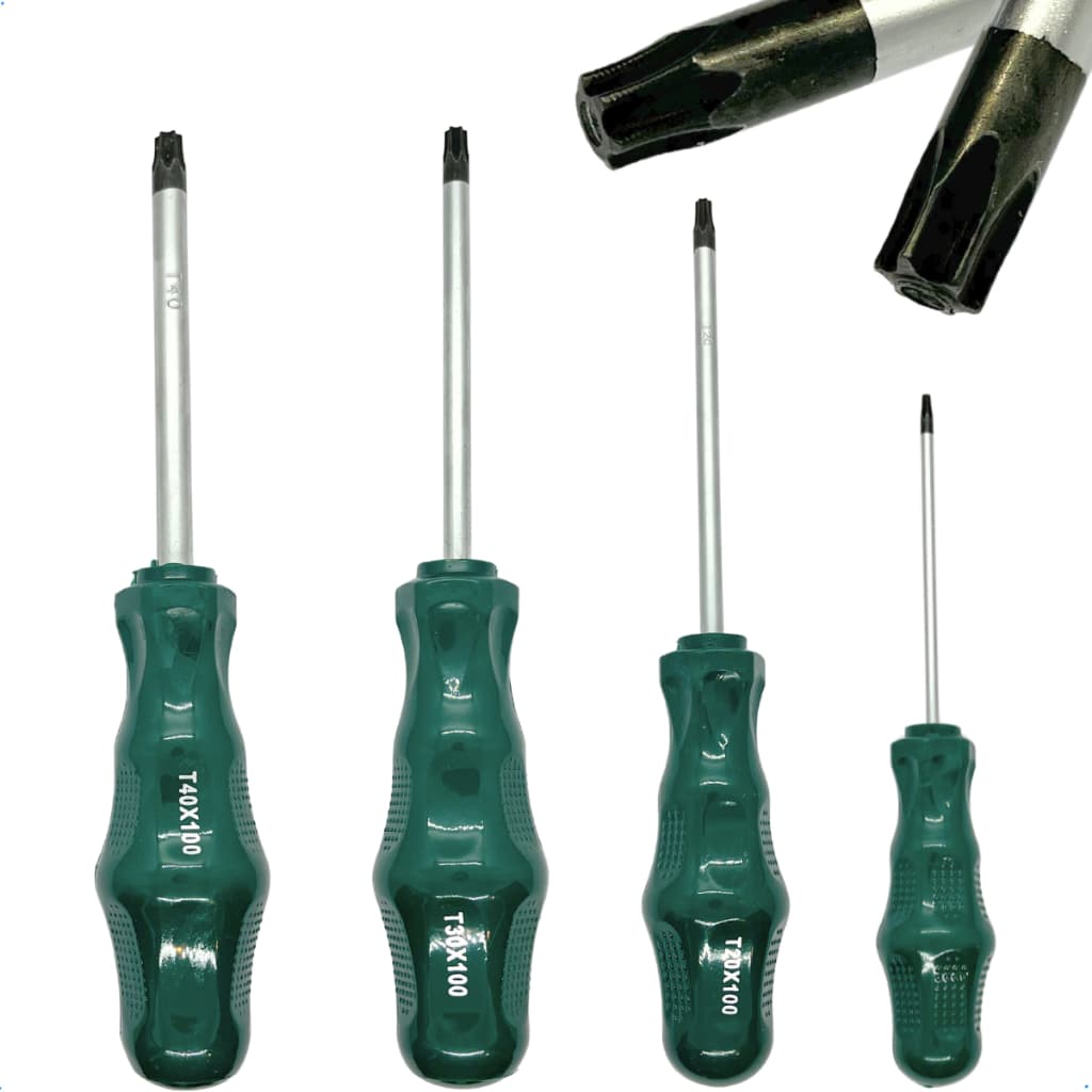 Jogo de chaves torx kit 4 peças com furo guia central chave torx imantada profissional verde outix