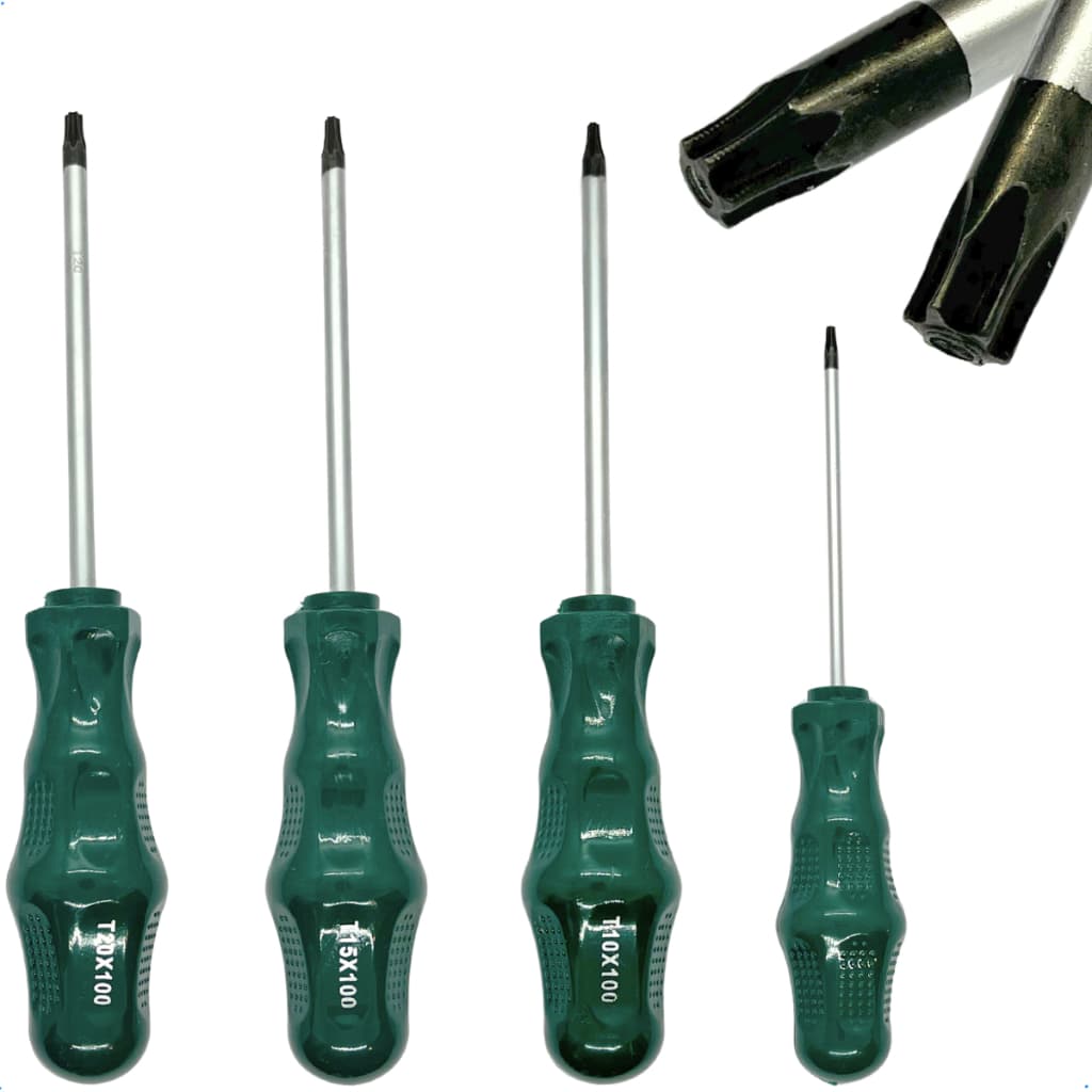 Jogo de chaves torx kit 4 peças com furo guia central chave torx imantada profissional outix verde