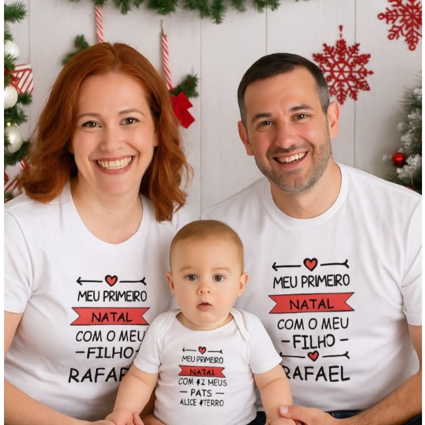 Camiseta de Natal e Body de Bebê  Meu Primeiro Natal Com Meu Filho(a) Personalizado com o Nome